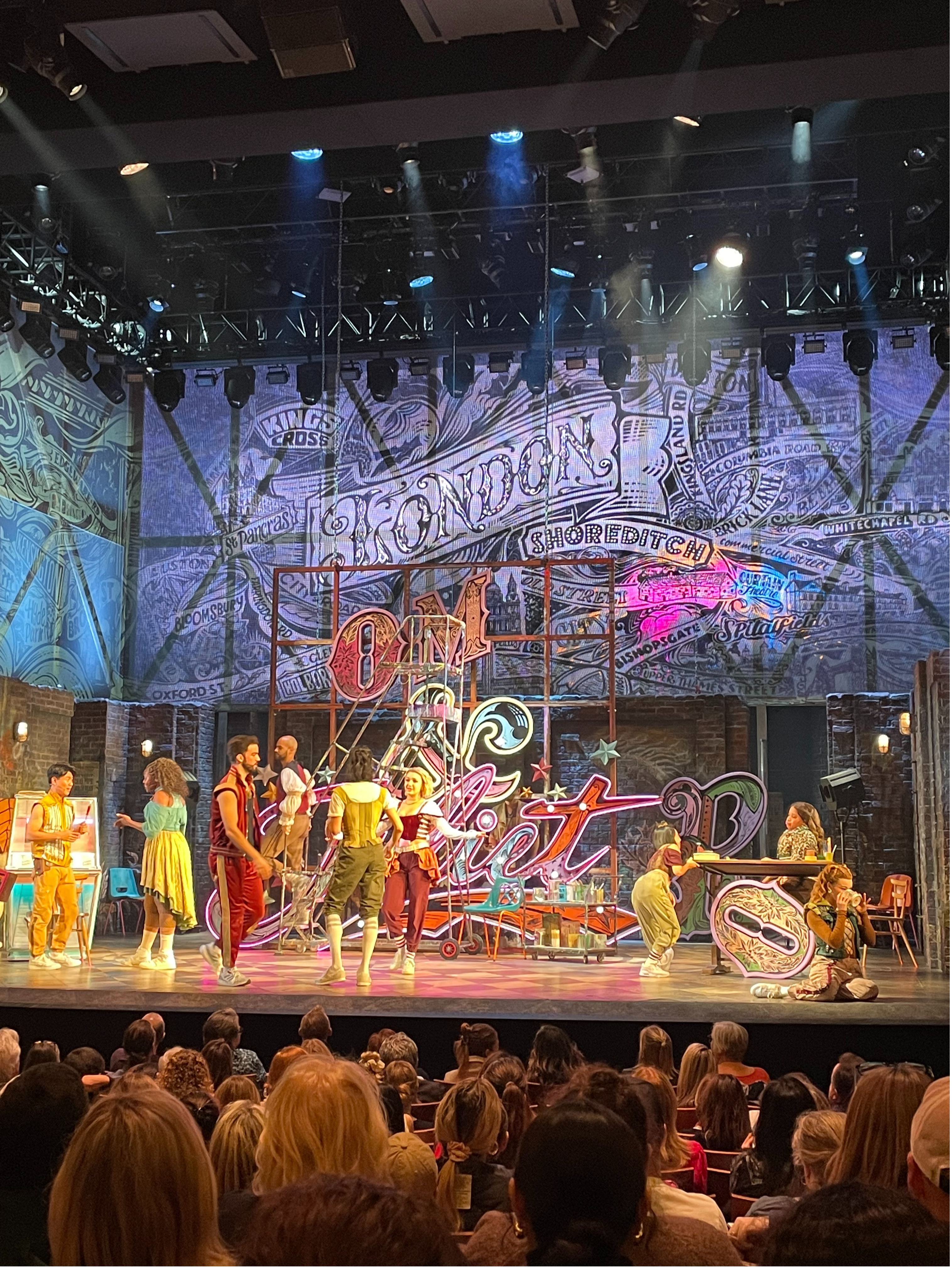 Photo of the colorful set of & Juliet on Broadway